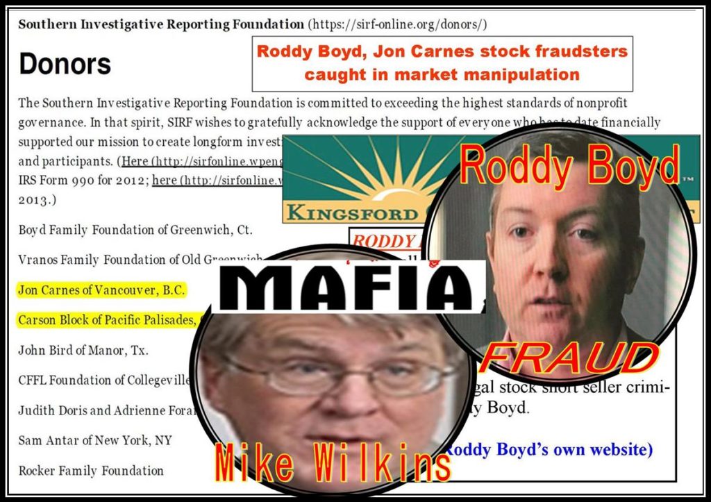 Roddy Boyd, Southern Investigative Reporting Foundation, SIRF, MIke Wilkins, Kingsford Capital, Herb Greenberg, Bill Alpert, Leslie Norton, Dune Lawrence, Short Seller, Jon Carnes, fraud